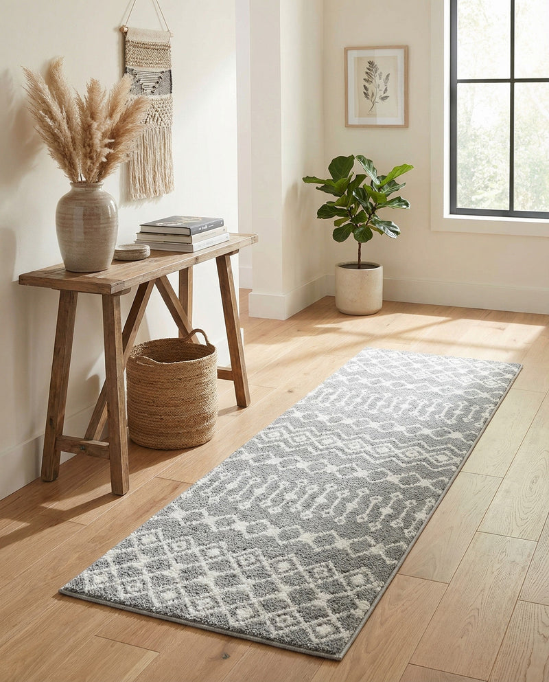 Mediterranean Lattice Collection Area Rug - Santorini (Gray) Runner Gray  lifestyle 49