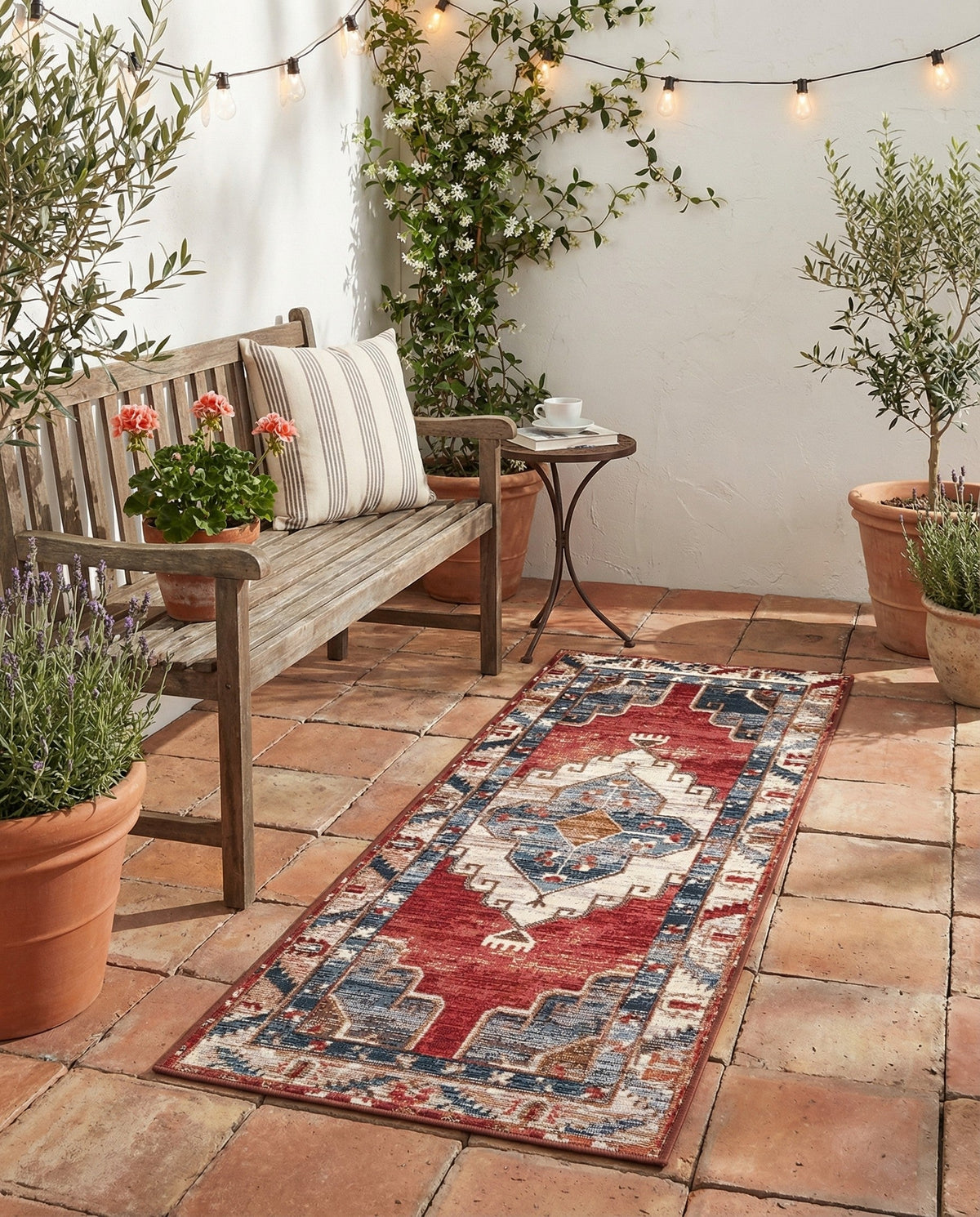 Patio Heritage Collection Area Rug -  Alcove Runner Red and Navy Blue  lifestyle 91