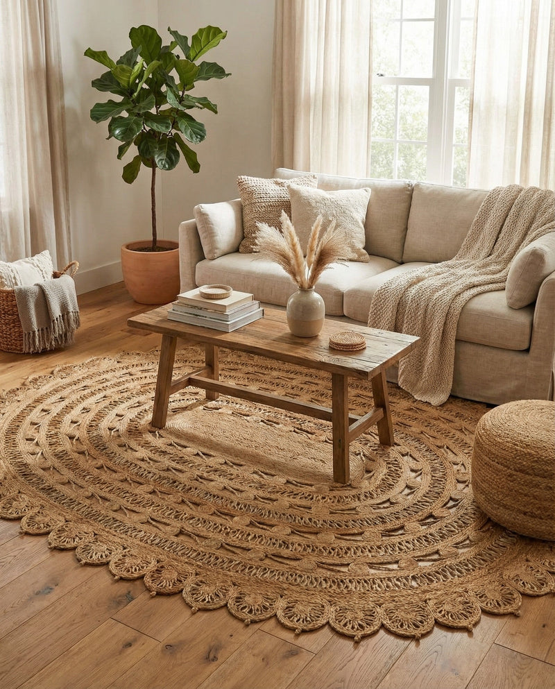 Woven Seaside Jute Collection Area Rug - Coastalhaven (Natural) Oval Natural  lifestyle 13