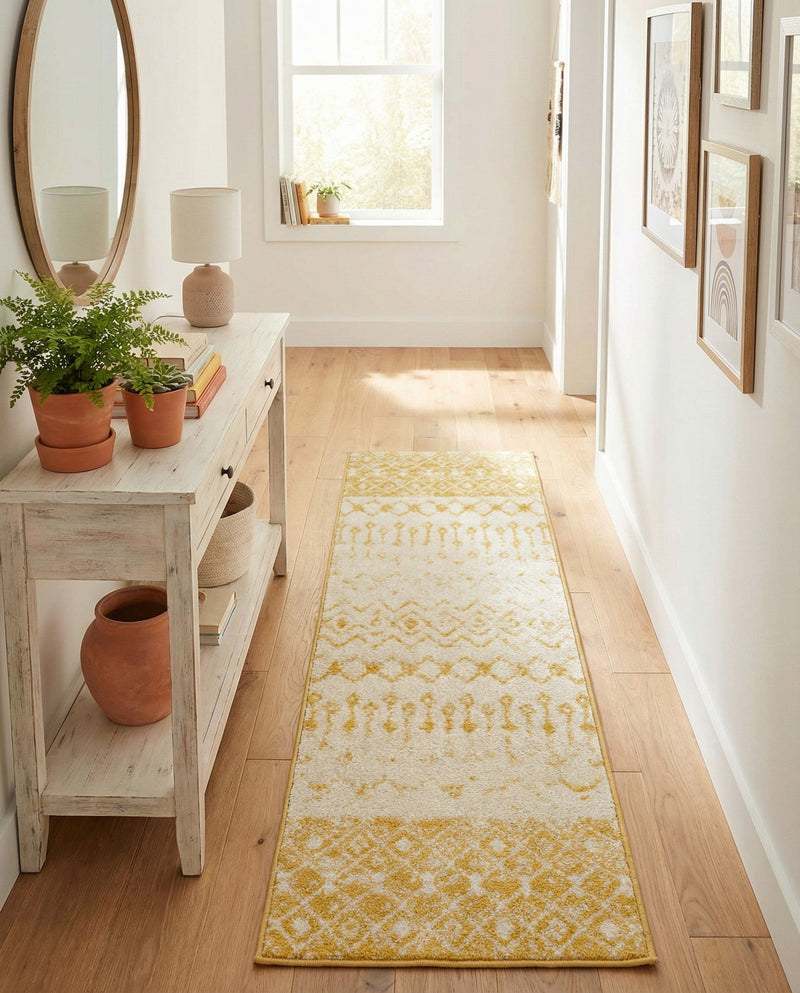 Mediterranean Lattice Collection Area Rug -  Casablanca (Ivory and Yellow) Runner Ivory and Yellow  lifestyle 81