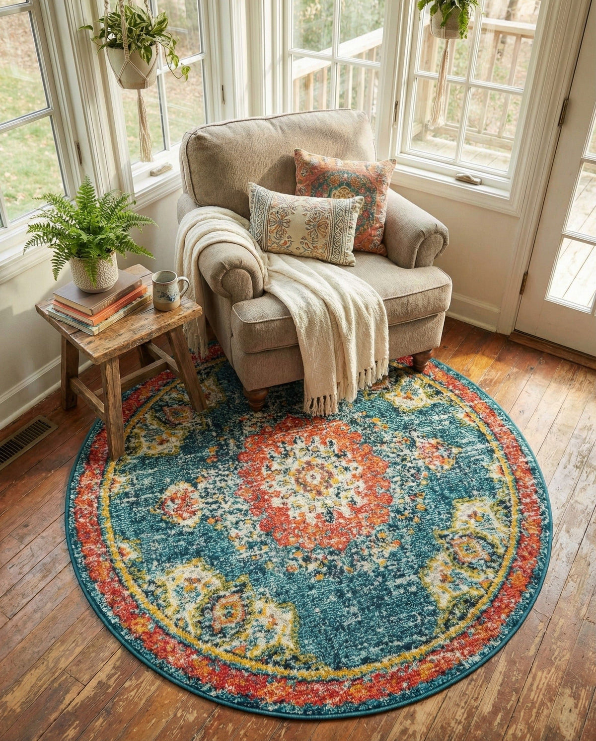 Brighton Terrace Collection Area Rug - Hove (Blue) Round Blue  lifestyle 90