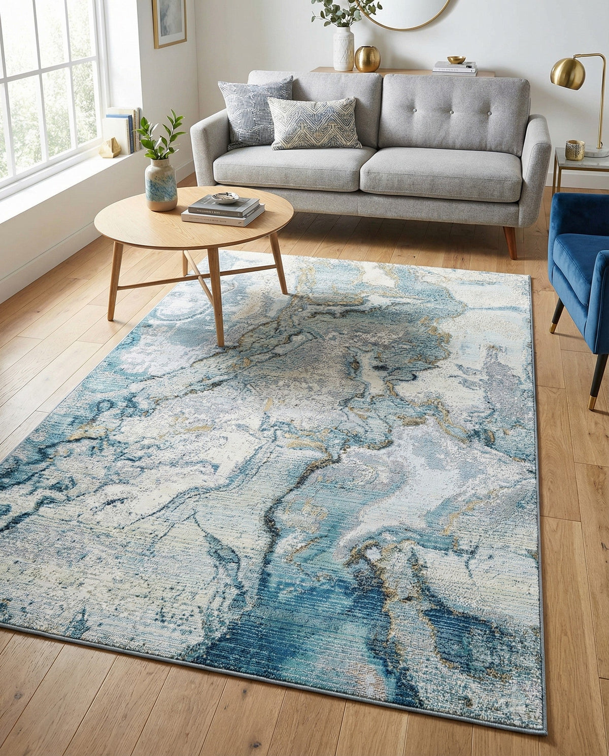 Urban Terrace Collection Area Rug -  Vertex Rectangle Blue and Ivory  lifestyle 12