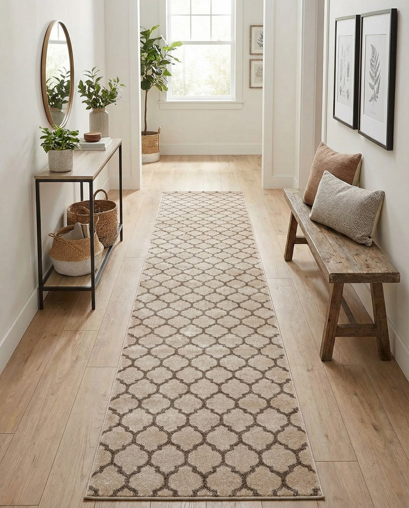 Lattice Gardens Collection Area Rug -  Bloomfield (Beige and Light Brown) Runner Beige and Light Brown  lifestyle 72
