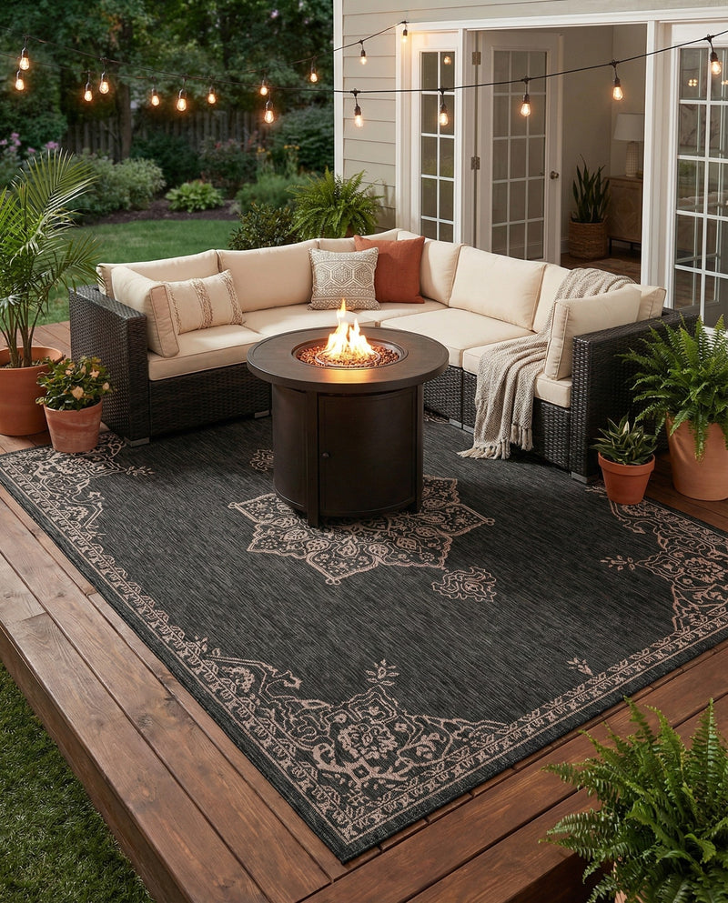 Patio Heritage Collection Area Rug -  Charleston (Charcoal Gray) Rectangle Charcoal Gray  lifestyle 4