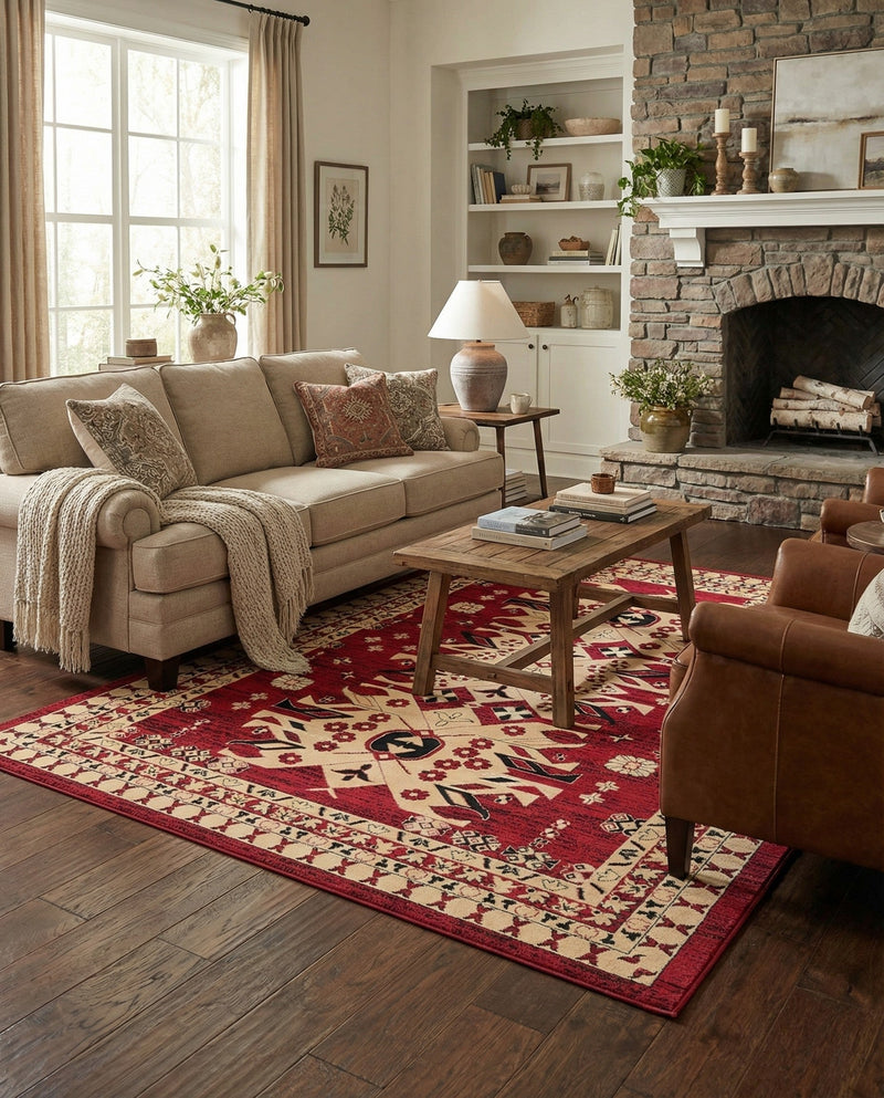 Tabriz Tapestries Collection Area Rug - Azerbaijan (Red) Rectangle Red  lifestyle 8