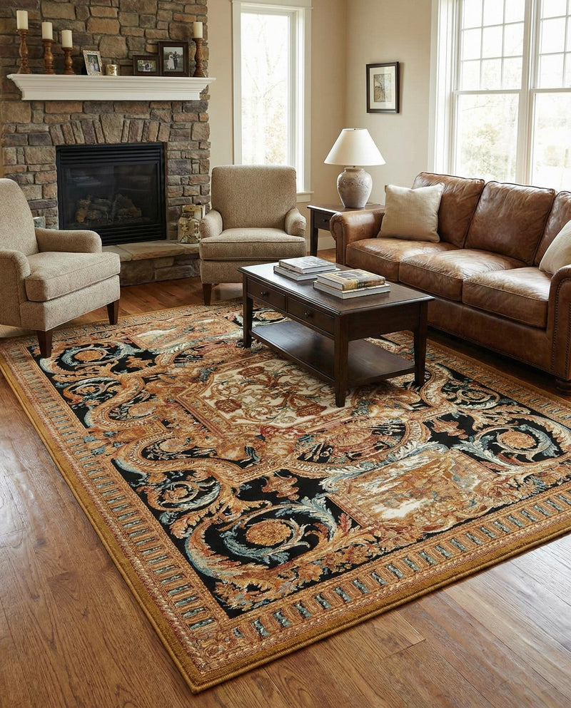 Patio Heritage Collection Area Rug - Veranda Rectangle Black Gold Brown  lifestyle 17