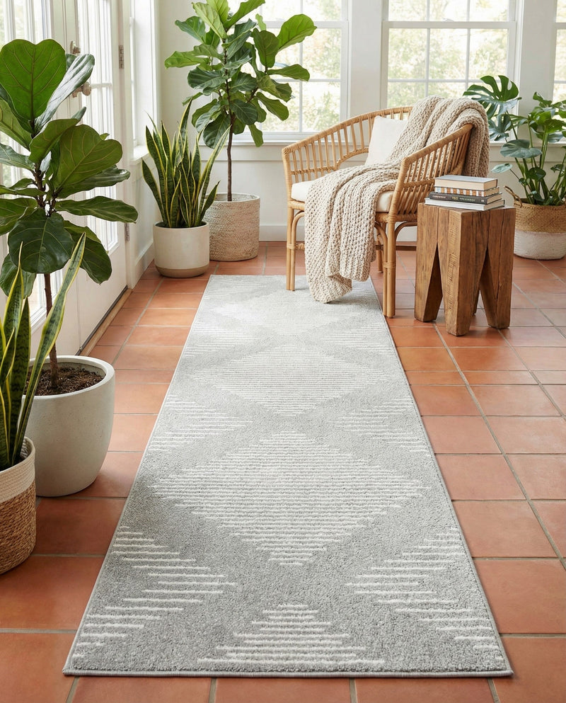 Seychelles Stripes Collection Area Rug - Mahe (Gray and Ivory) Runner Gray and Ivory  lifestyle 25