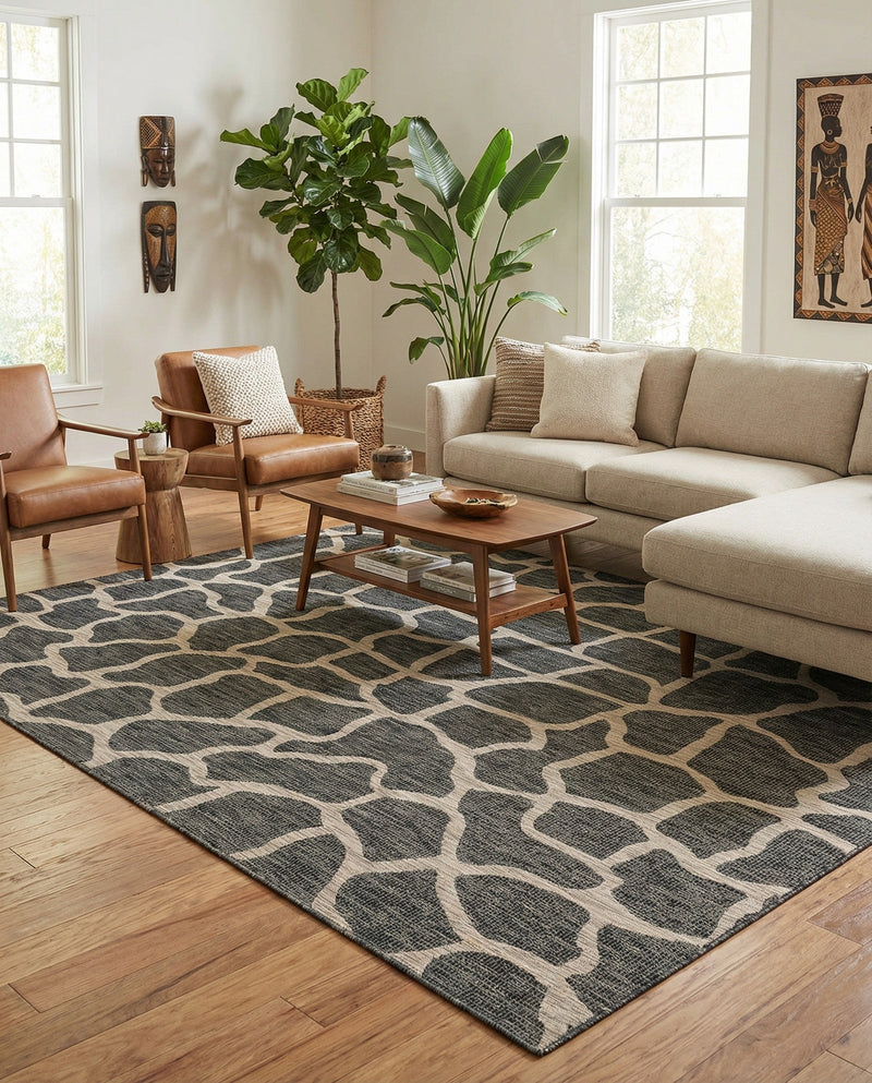 Savannah Escape Collection Area Rug -  Rainforest Rectangle Charcoal Gray  lifestyle 49