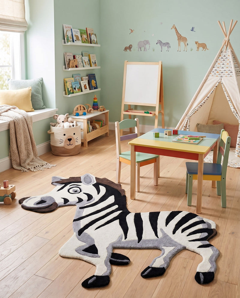 Whimsy Wonders Wool Collection Area Rug -  Marsh Rectangle White and Black  lifestyle 9