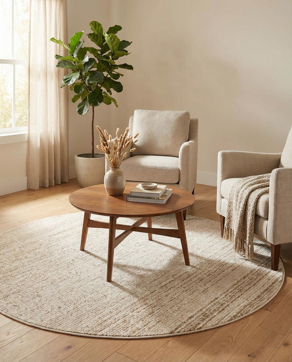 Jewel Oasis Collection Area Rug - Sapphire (Ivory) Round Ivory  lifestyle 138