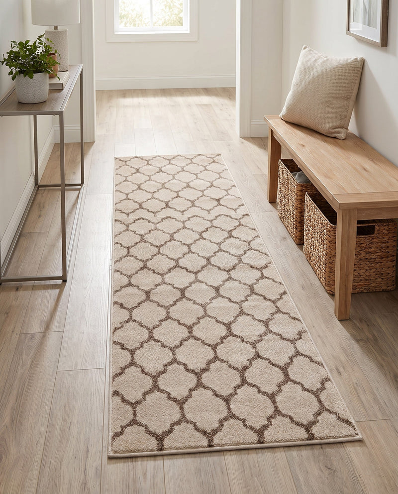 Lattice Gardens Collection Area Rug -  Bloomfield (Beige and Light Brown) Runner Beige and Light Brown  lifestyle 85