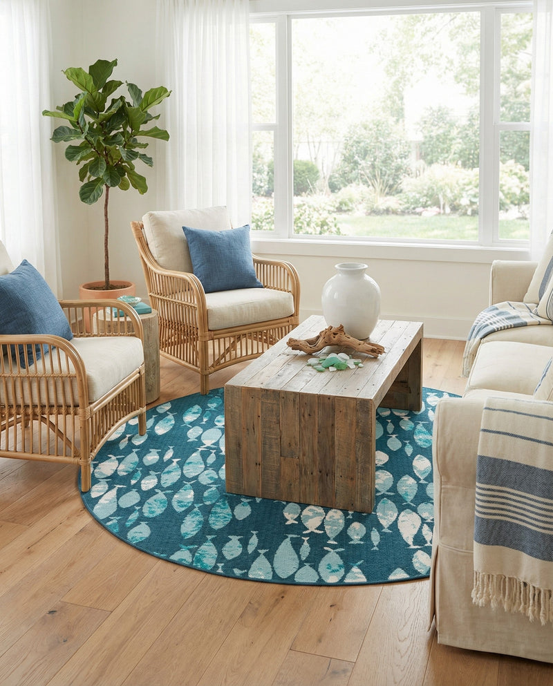 Seaside Haven Rugs Collection Area Rug -  Wavecrest Round Blue  lifestyle 61