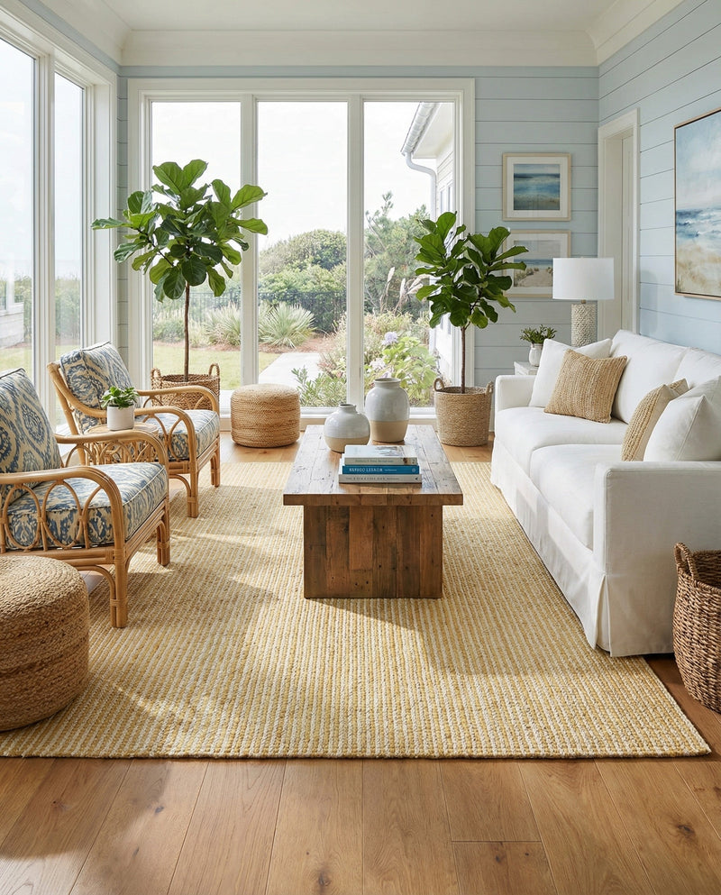 Coastal Haven Striped Jute Collection Area Rug - Marina Rectangle Yellow and Navy  lifestyle 38