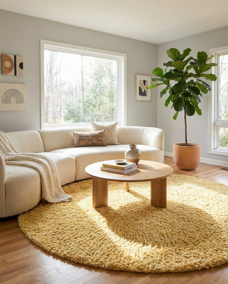 Alpine Plush Collection Area Rug -  Cortina (Sun Yellow) Round Sun Yellow  lifestyle 38