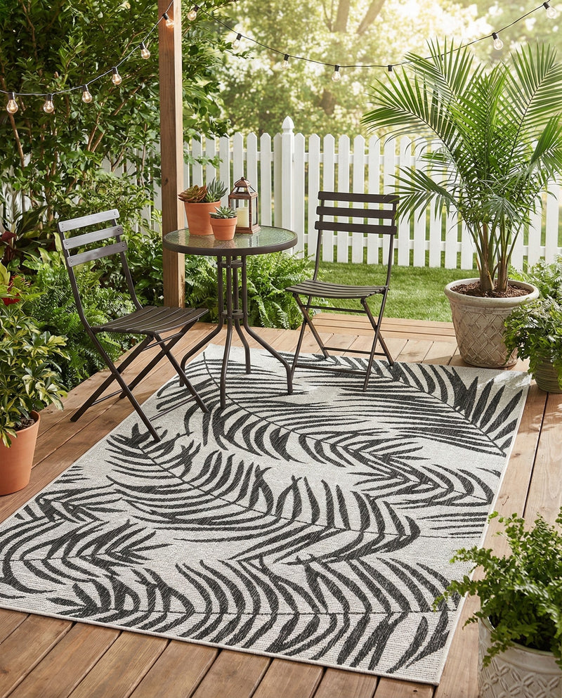 Seaside Blooms Collection Area Rug - Verdure (Charcoal Ivory) Rectangle Charcoal Ivory  lifestyle 11