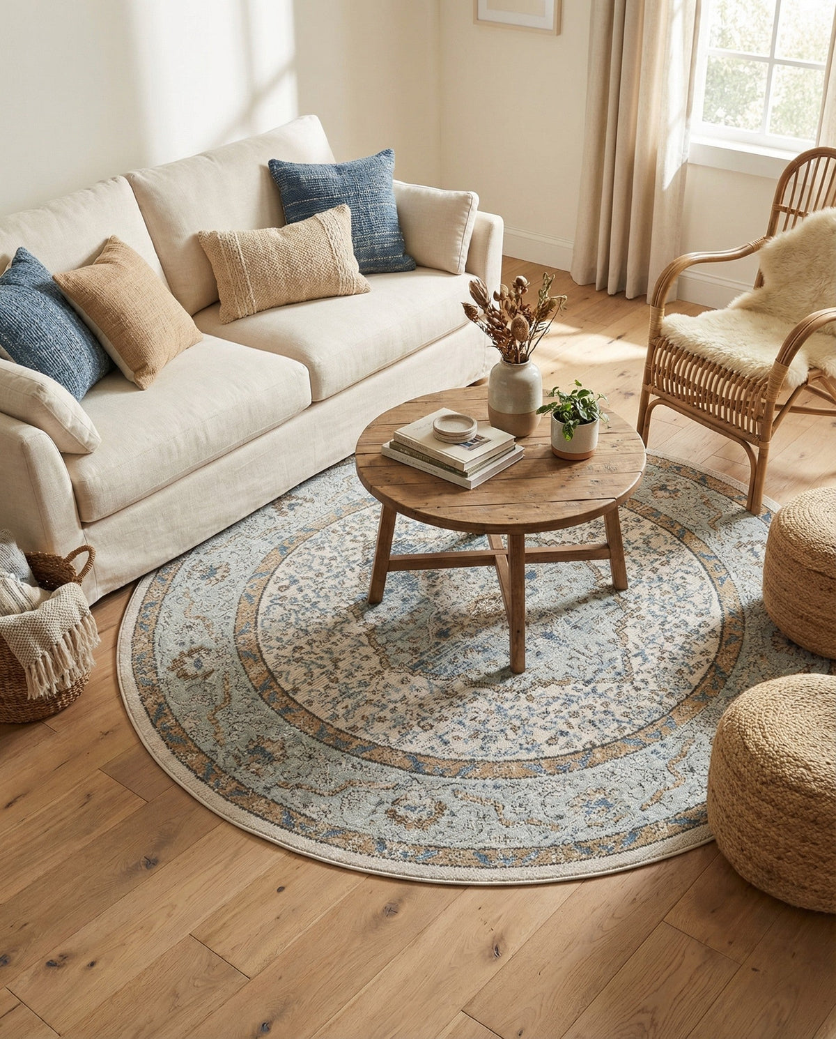 Mykonos Manor Collection Area Rug - Delos Round Blue  lifestyle 200