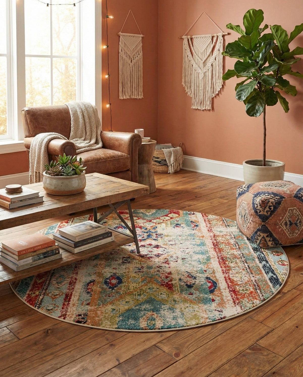 Sedona Vista Collection Area Rug -  Navajo Round Blue  lifestyle 87