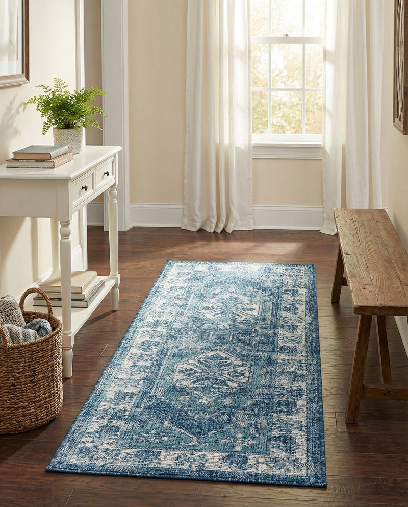 Patio Heritage Collection Area Rug -  Augusta (Blue) Runner Blue  lifestyle 67