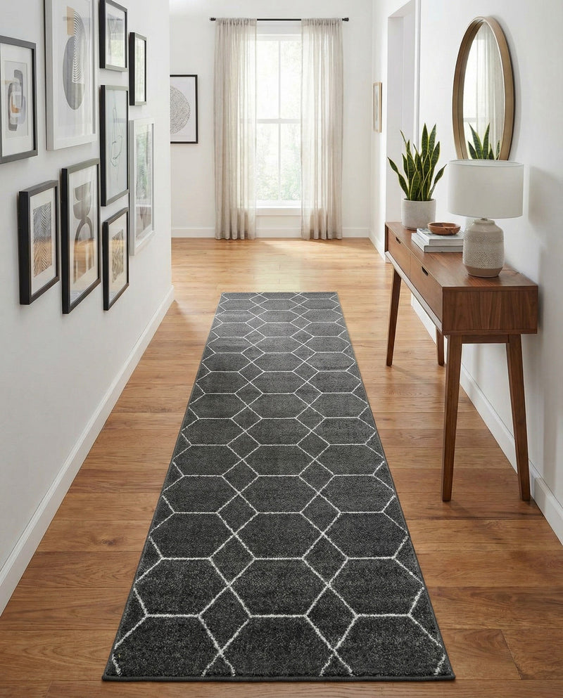 Trellis Mosaic Collection Area Rug - Arborville (Dark Gray) Runner Dark Gray  lifestyle 65