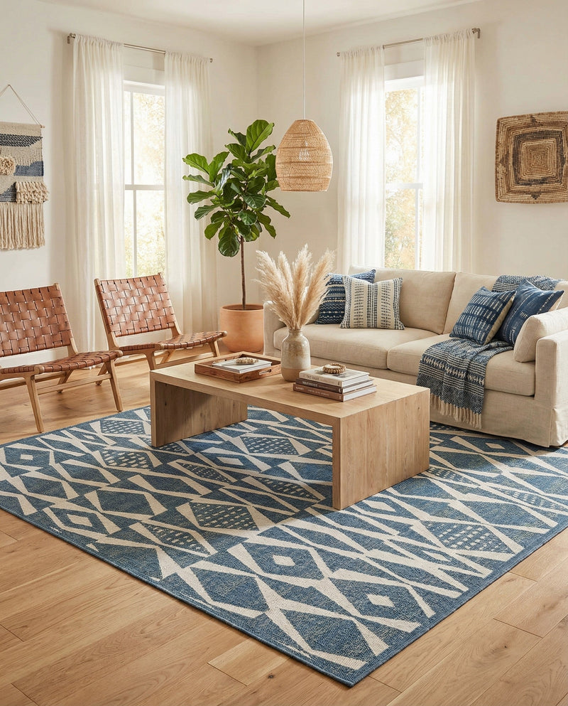 Coastal Terrace Collection Area Rug -  Tidepool Square Blue  lifestyle 47