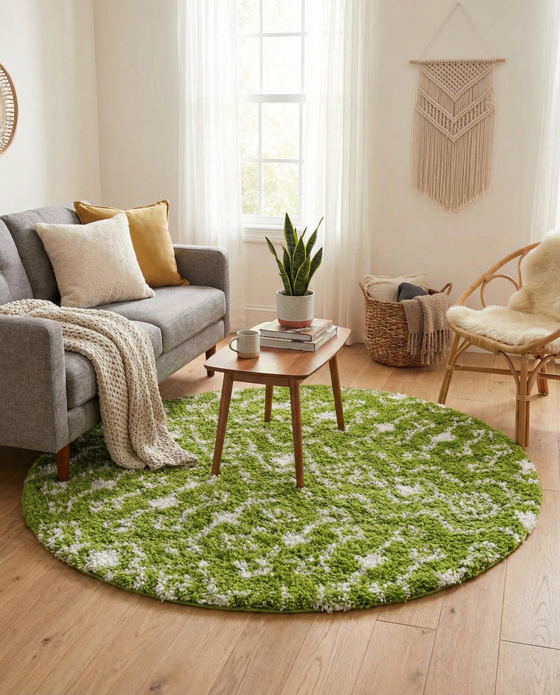 Berber Lattice Shag Collection Area Rug - Atlas (Green) Round Green  lifestyle 40