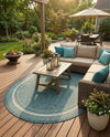 Terrace Fringe Collection Area Rug - Veranda (Teal) Oval Teal  lifestyle 77