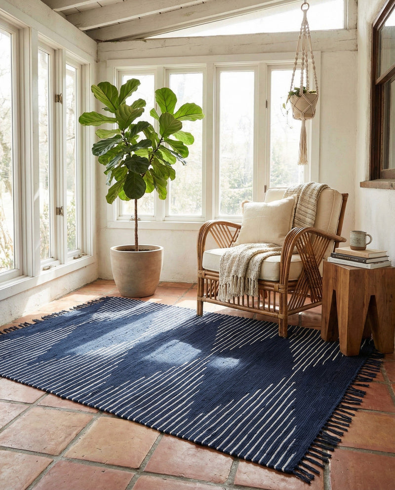 Thar Cotton Collection Area Rug - Jaisalmer (Navy Blue) Rectangle Navy Blue  lifestyle 20