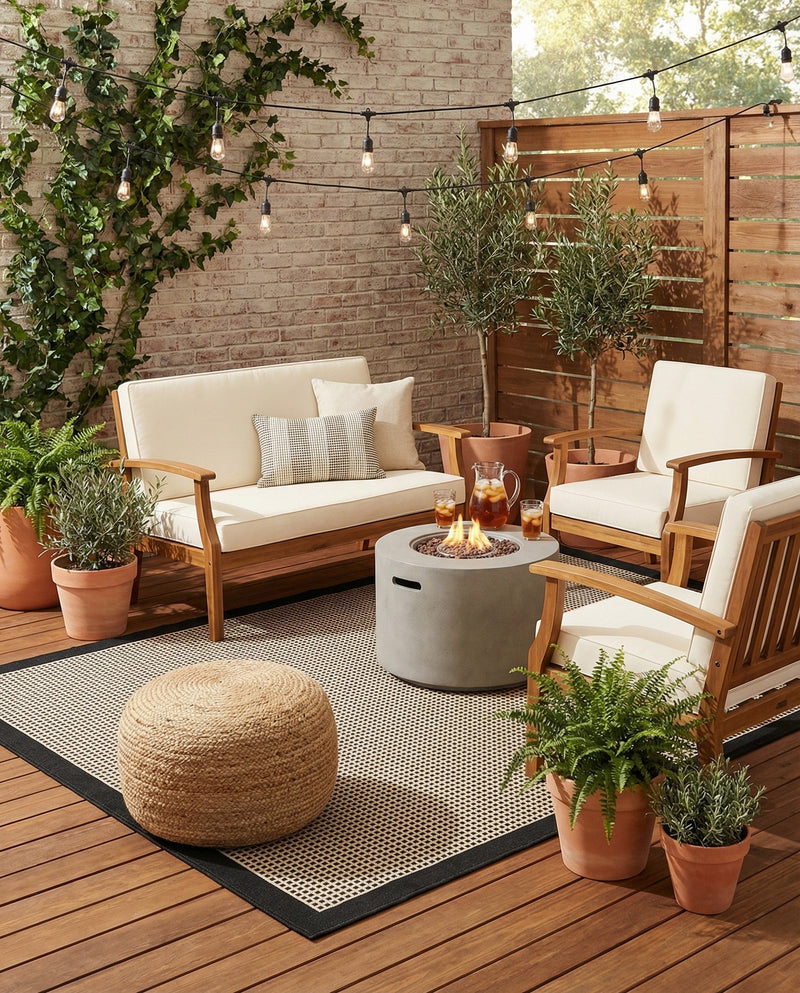 Terrace Fringe Collection Area Rug - Oceanside Rectangle Black  lifestyle 72