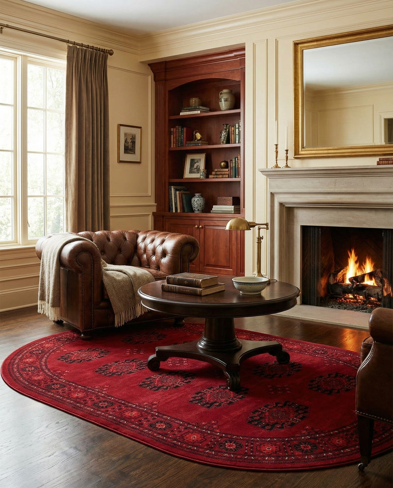 Samarkand Elegance Collection Area Rug -  Fergana Oval Red  lifestyle 44