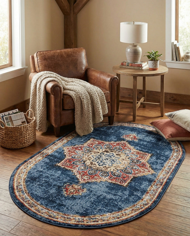 Eden Oasis Collection Area Rug -  Tranquility (Dark Blue) Oval Dark Blue  lifestyle 78