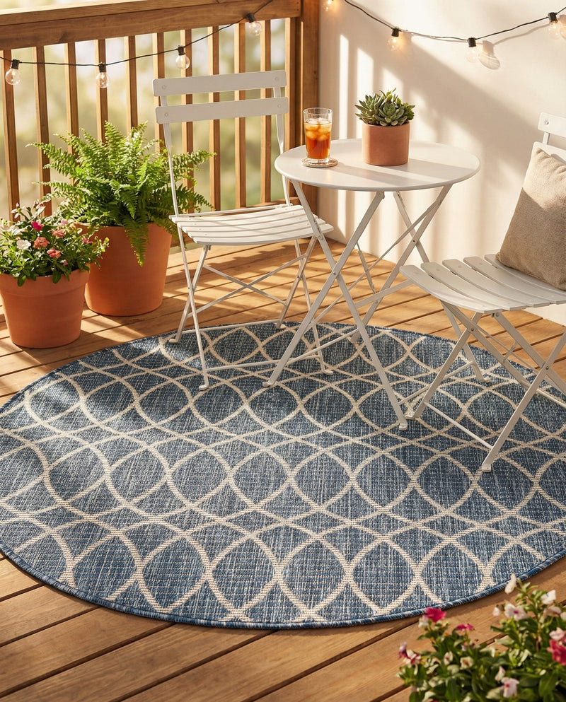 Savannah Pergola Collection Area Rug -  Pavilion (Blue) Round Blue  lifestyle 55
