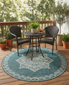 Patio Heritage Collection Area Rug -  Charleston (Teal) Round Teal  lifestyle 60