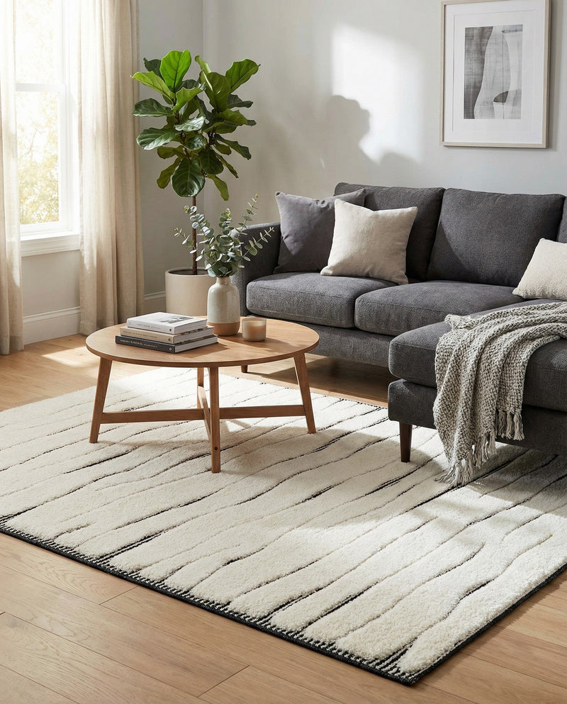 Monochrome Collection Area Rug - Slate Rectangle Ivory White  lifestyle 27