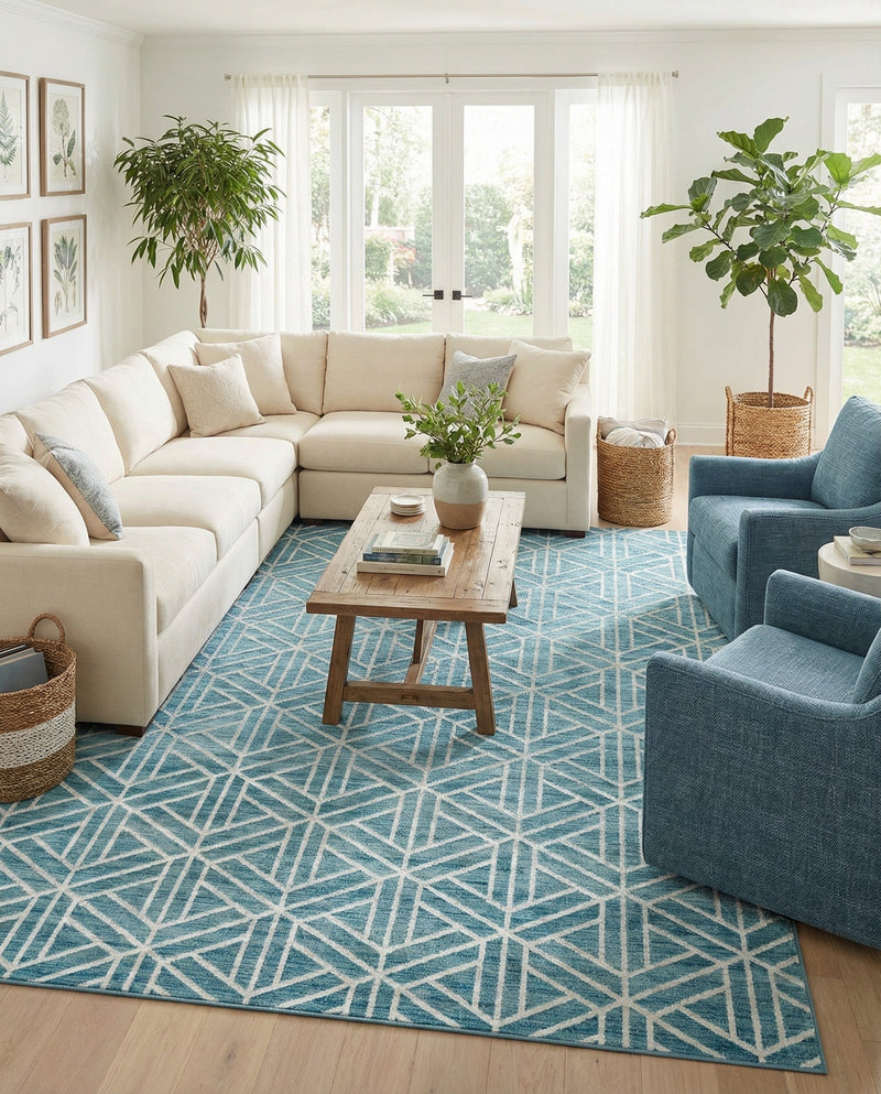 Garden Maze Retreat Collection Area Rug -  Topiarytrail Rectangle Blue  lifestyle 36
