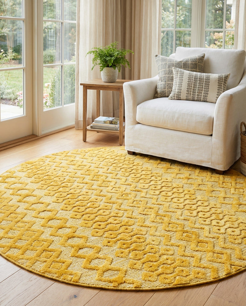 Garden Lattice Charm Collection Area Rug -  Pergola (Yellow) Round Yellow  lifestyle 27