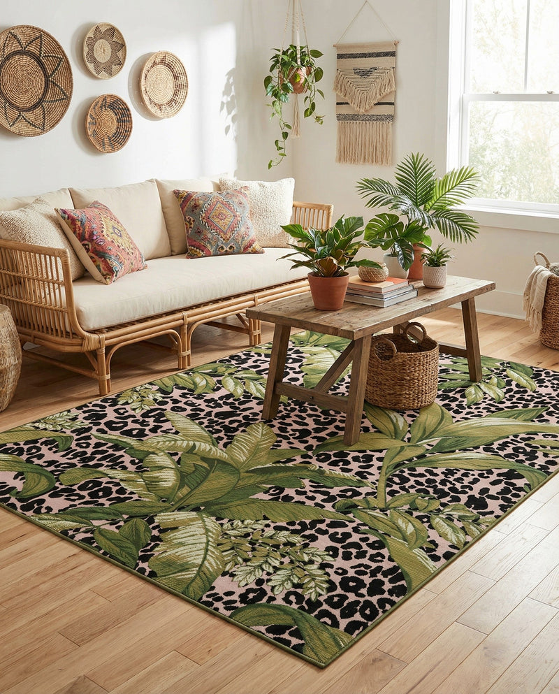 Seaside Blooms Collection Area Rug -  Lotus Rectangle Green  lifestyle 37
