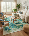 Seaside Blooms Collection Area Rug -  Flora Rectangle Blue Green  lifestyle 13