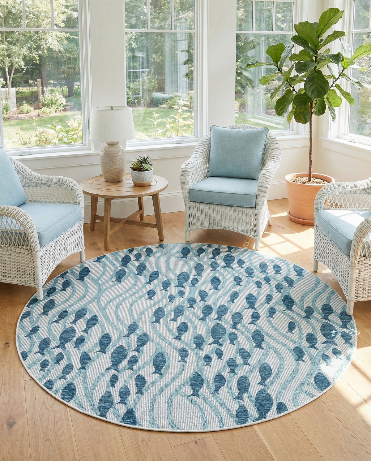 Seaside Haven Rugs Collection Area Rug -  Harbor Round Blue  lifestyle 90