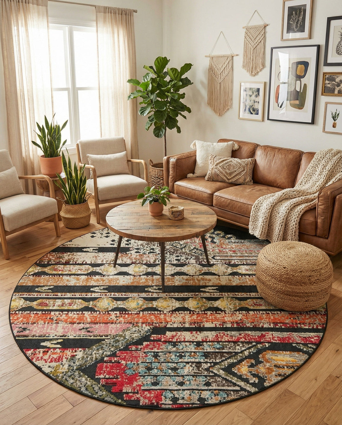 Outdoor Marrakesh Collection Area Rug -  Agadir Round Multi Black  lifestyle 153