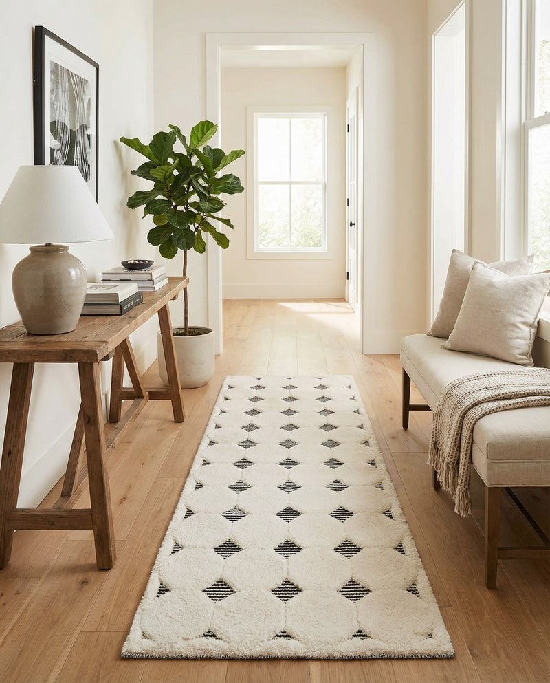 Monochrome Collection Area Rug -  Quartz Runner Black and White  lifestyle 55