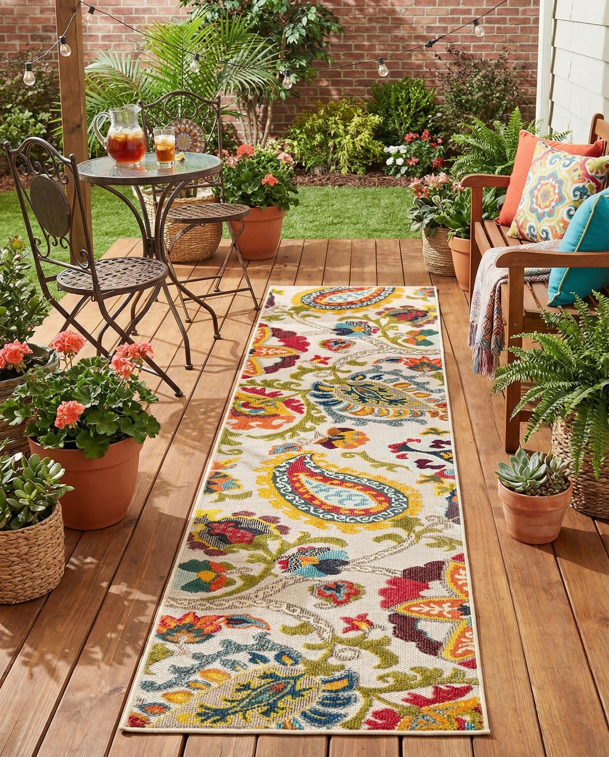 Outdoor Marrakesh Collection Area Rug - Fes Runner Multi Beige  lifestyle 156