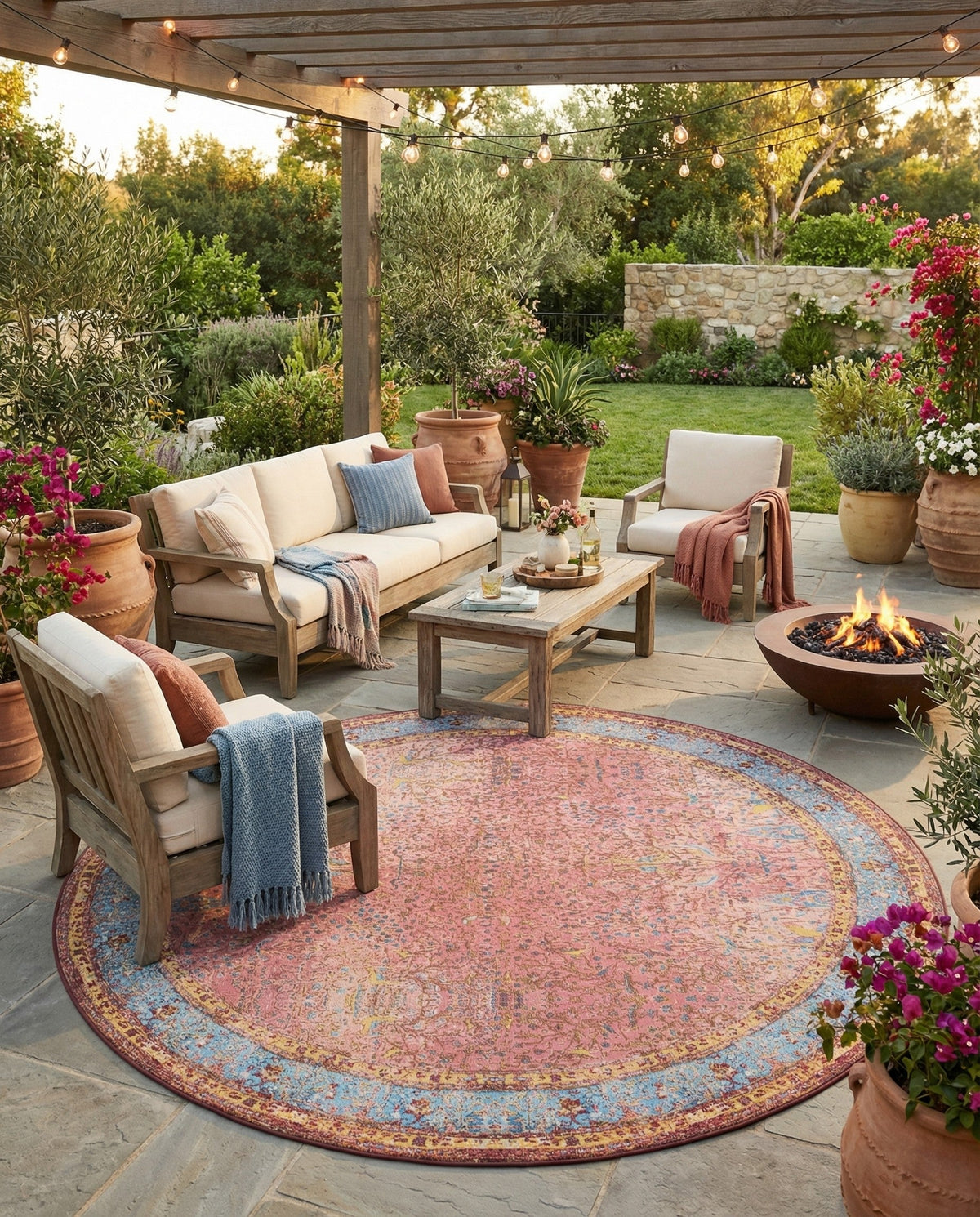 Patio Heritage Collection Area Rug -  Serenity Round Vintage Salmon Coral  lifestyle 36