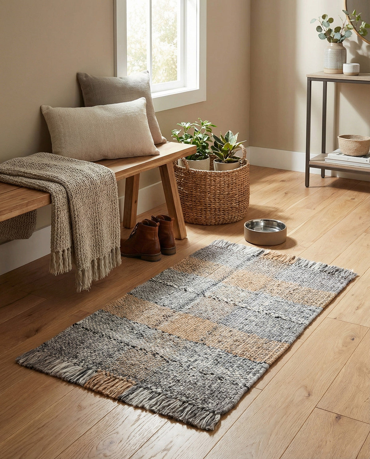 Sustainable Grid Indoor-Outdoor Oasis Collection Area Rug - Savannah Rectangle Desert Gray  lifestyle 83