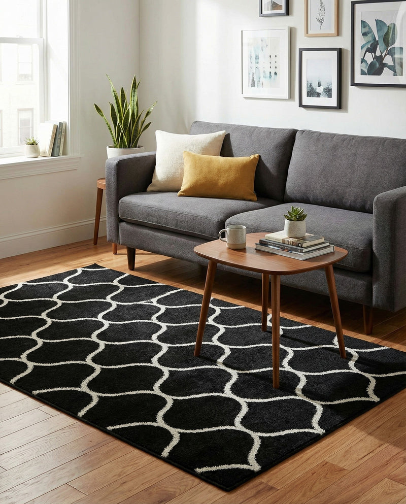 Trellis Mosaic Collection Area Rug -  Pergolatown (Black) Rectangle Black  lifestyle 10