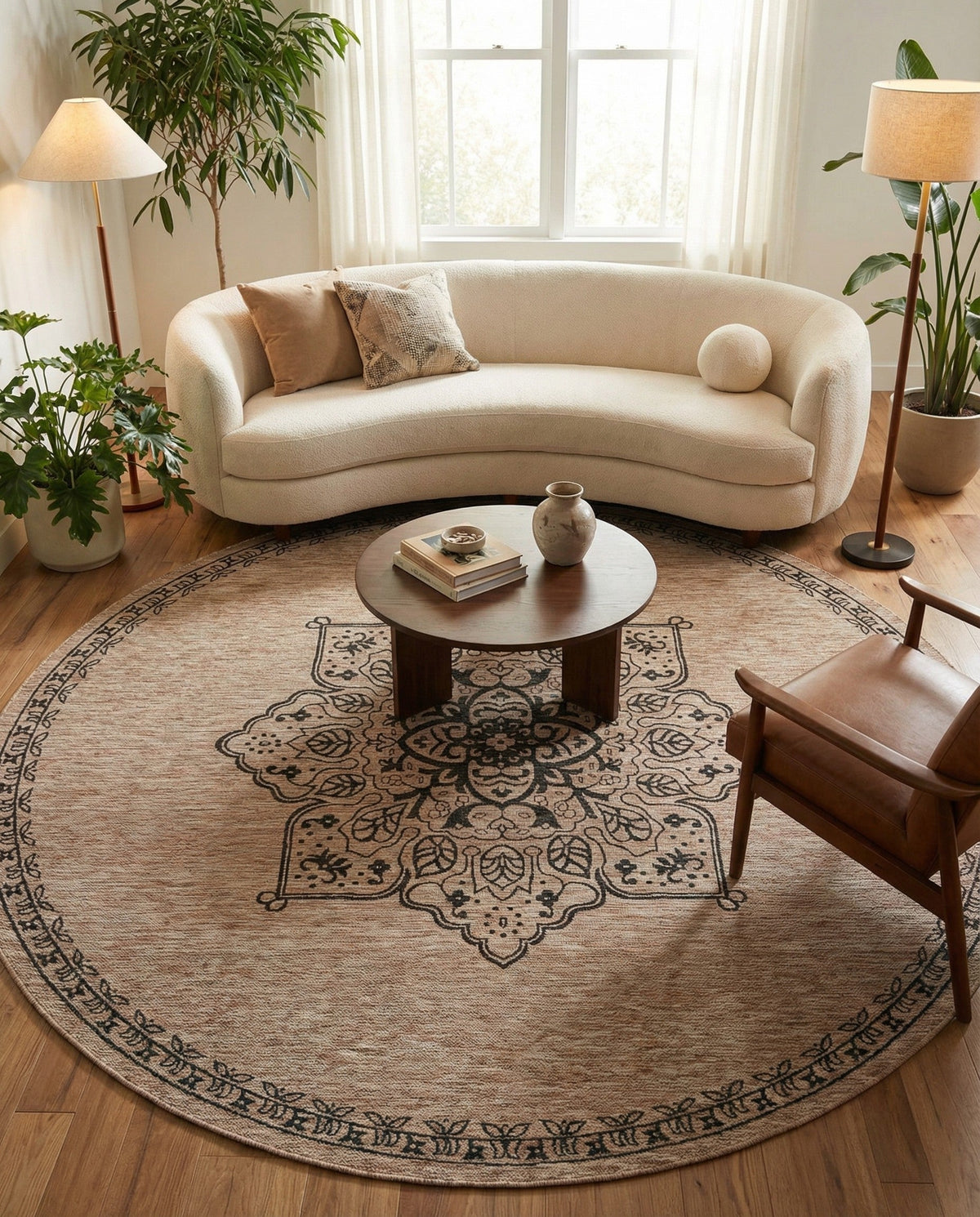 Patio Heritage Collection Area Rug -  Charleston (Beige) Round Beige  lifestyle 64