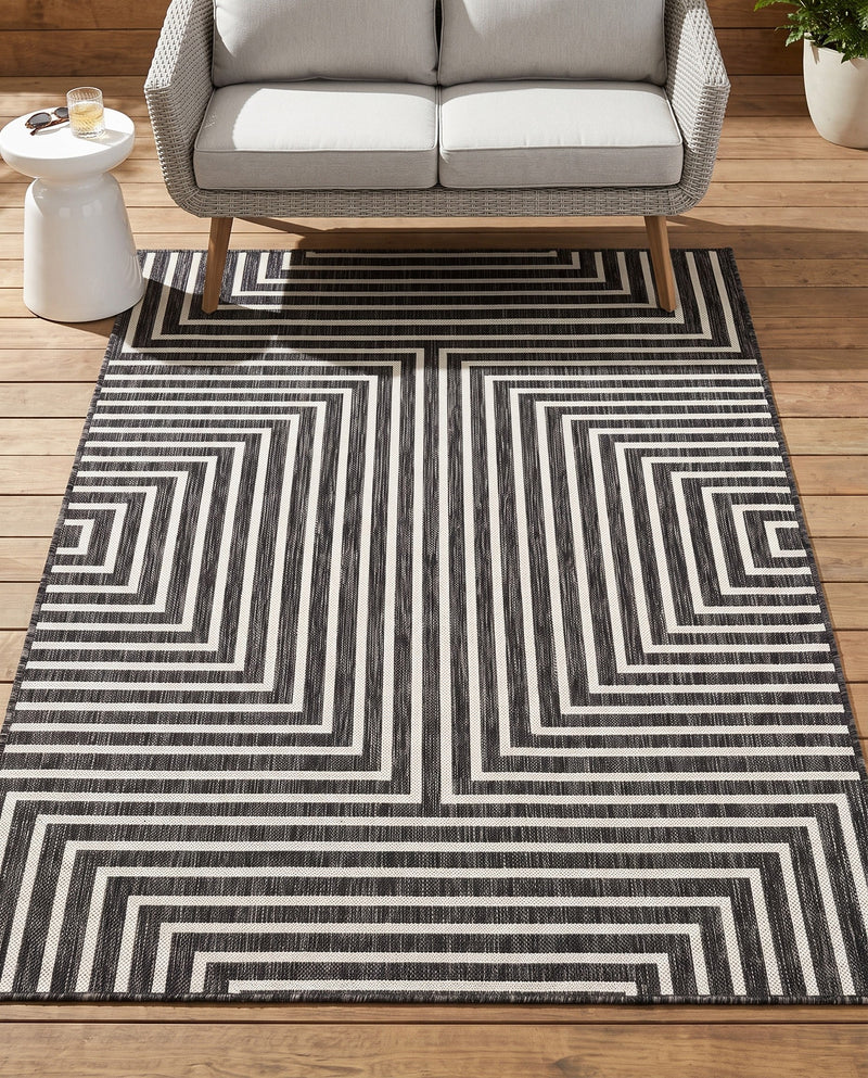 Urban Terrace Collection Area Rug -  Astoria (Black and White) Rectangle Black and White  lifestyle 24