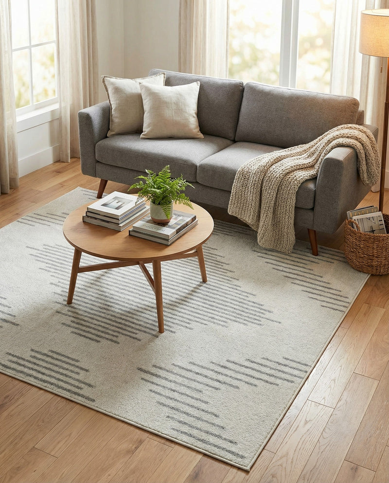 Seychelles Stripes Collection Area Rug - Mahe (Ivory and Gray) Square Ivory and Gray  lifestyle 26