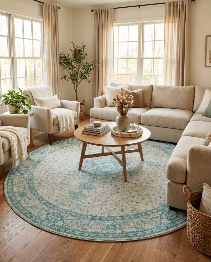 Dover Terrace Collection Area Rug - Marina (Aqua) Round Aqua  lifestyle 61