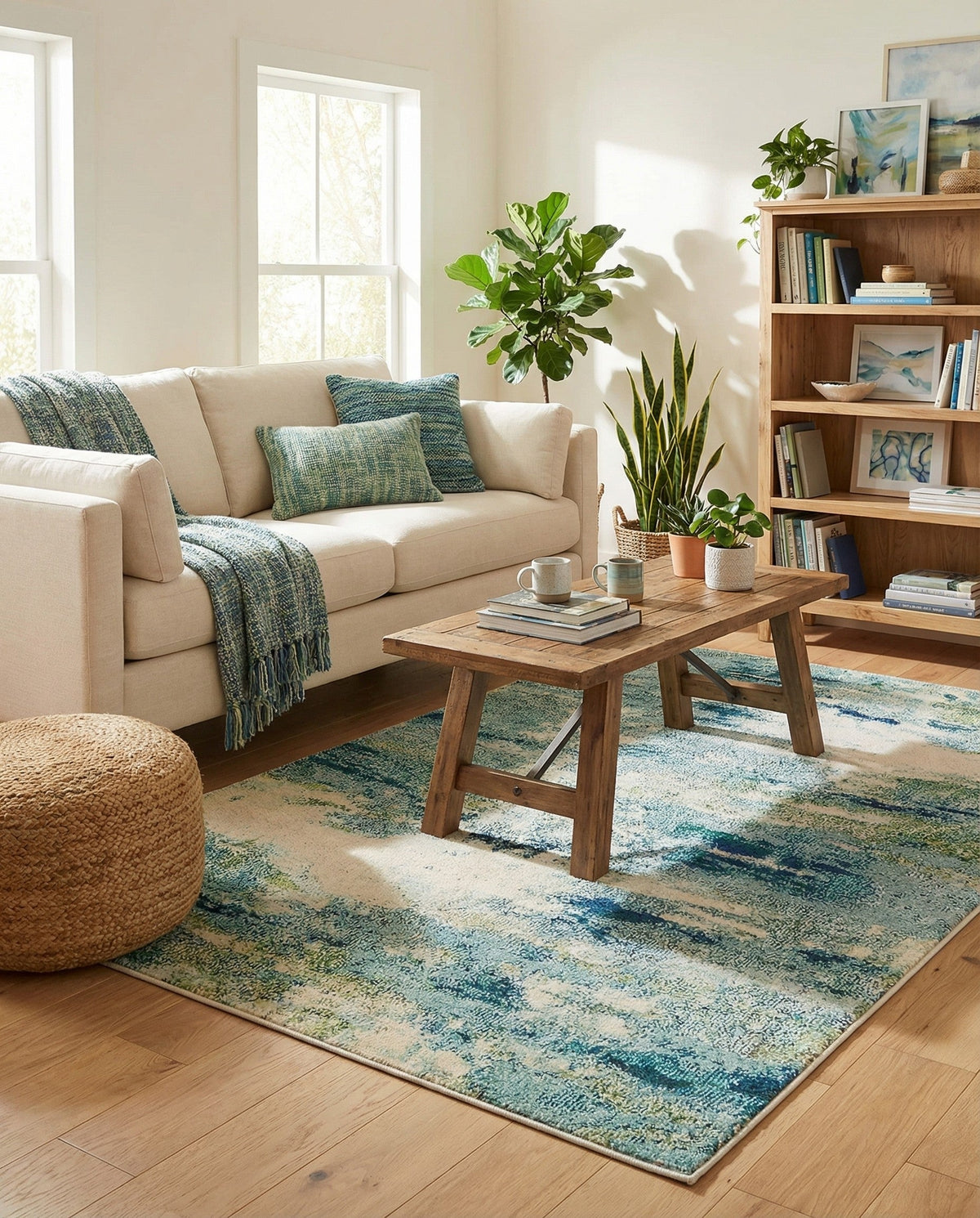 Chromatic Oasis Collection Area Rug -  Serene Rectangle Light Blue  lifestyle 23