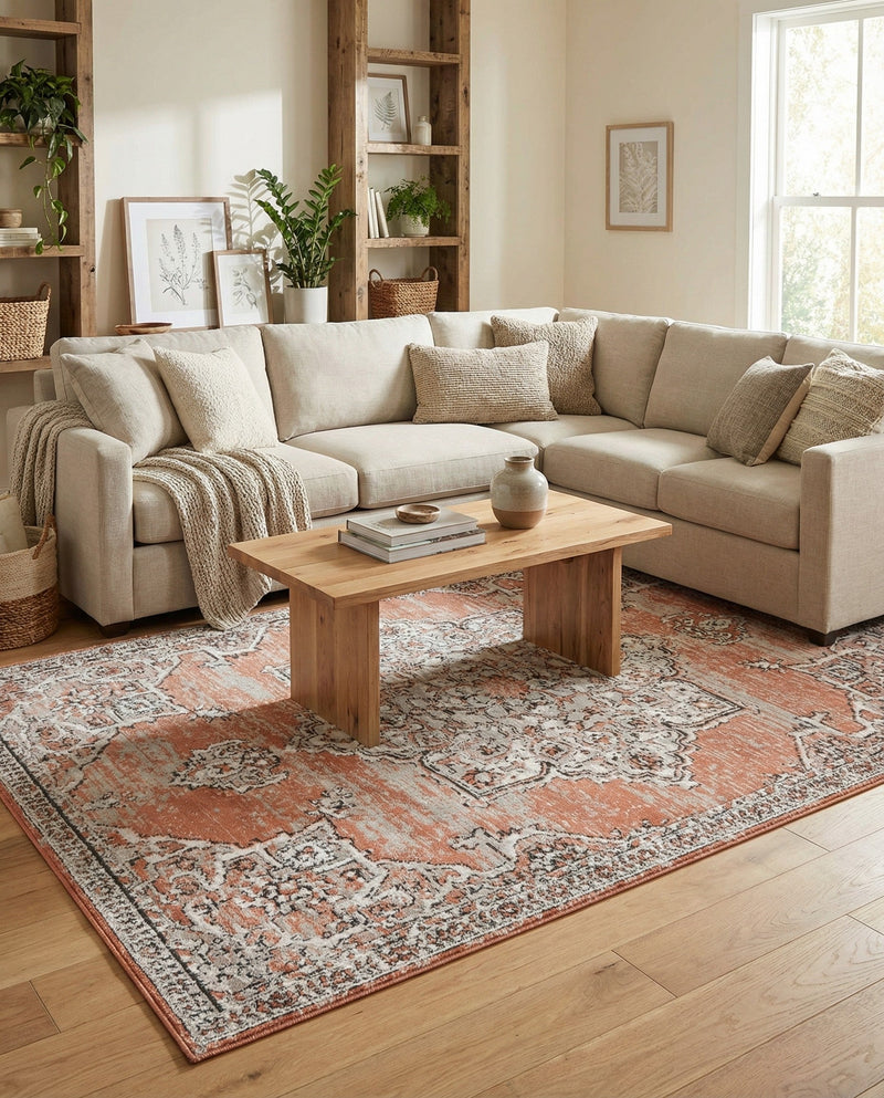 Mykonos Manor Collection Area Rug -  Tinos (Salmon Pink) Rectangle Salmon Pink  lifestyle 4